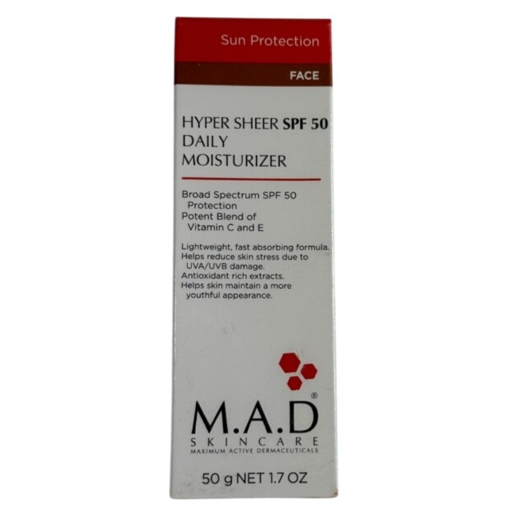 M.A.D Skincare Hyper Sheer SPF 50 Daily Moisturizer 1.7oz Vitamin C E Sunscreen